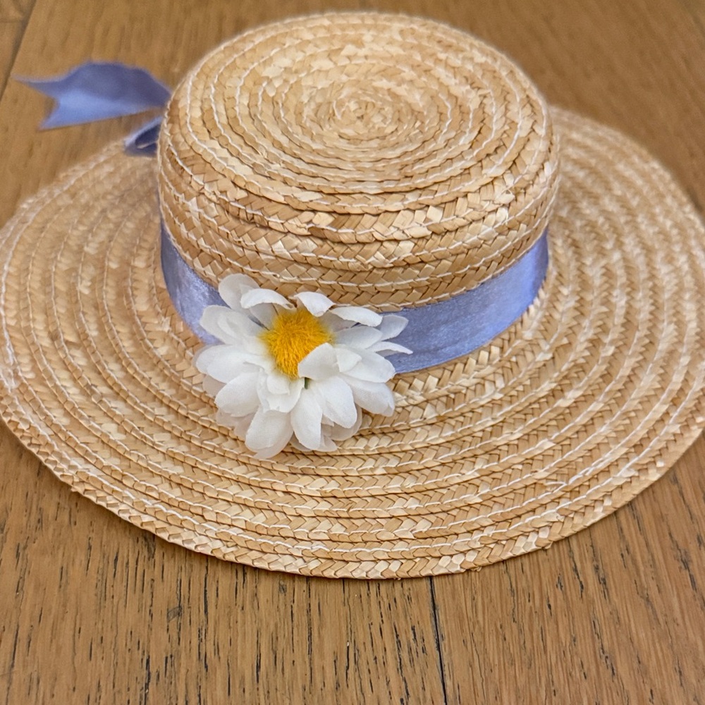 RetiredAmerican Girl Emily’s 2-piece Swimsuit Blue Gingham Outfit with Straw Hat - Picture 7 of 9